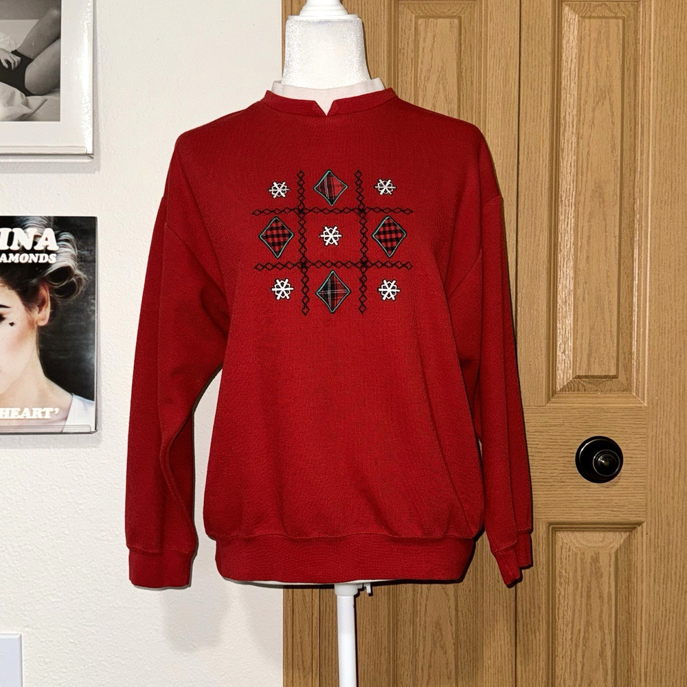 Vintage Koret Sport Sweatshirt Women Small Red Christmas Embroidered Pullover